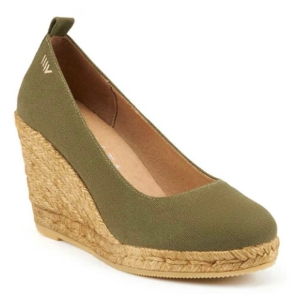 Green and Tan Espadrille Wedge Pumps
